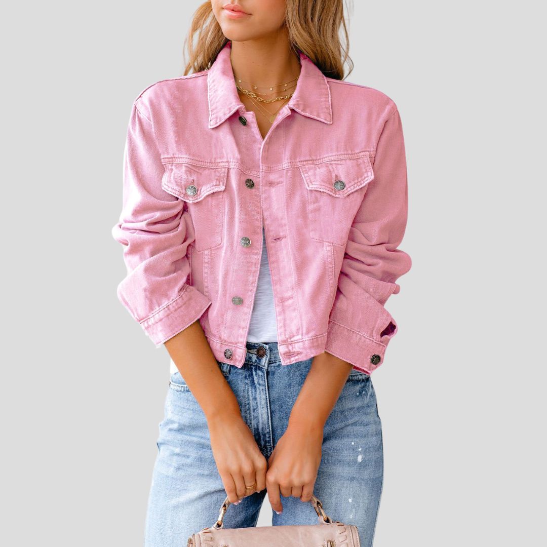 Women's Cropped Button-Up Denim Jacket