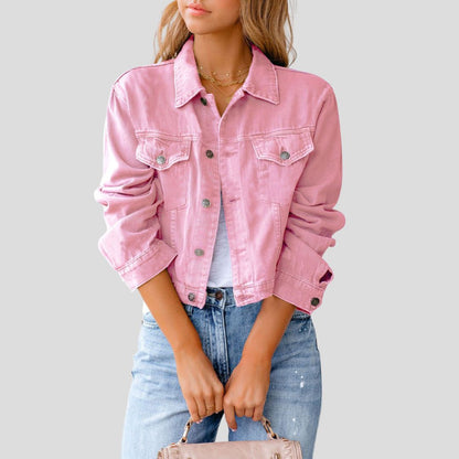 Women's Cropped Button-Up Denim Jacket