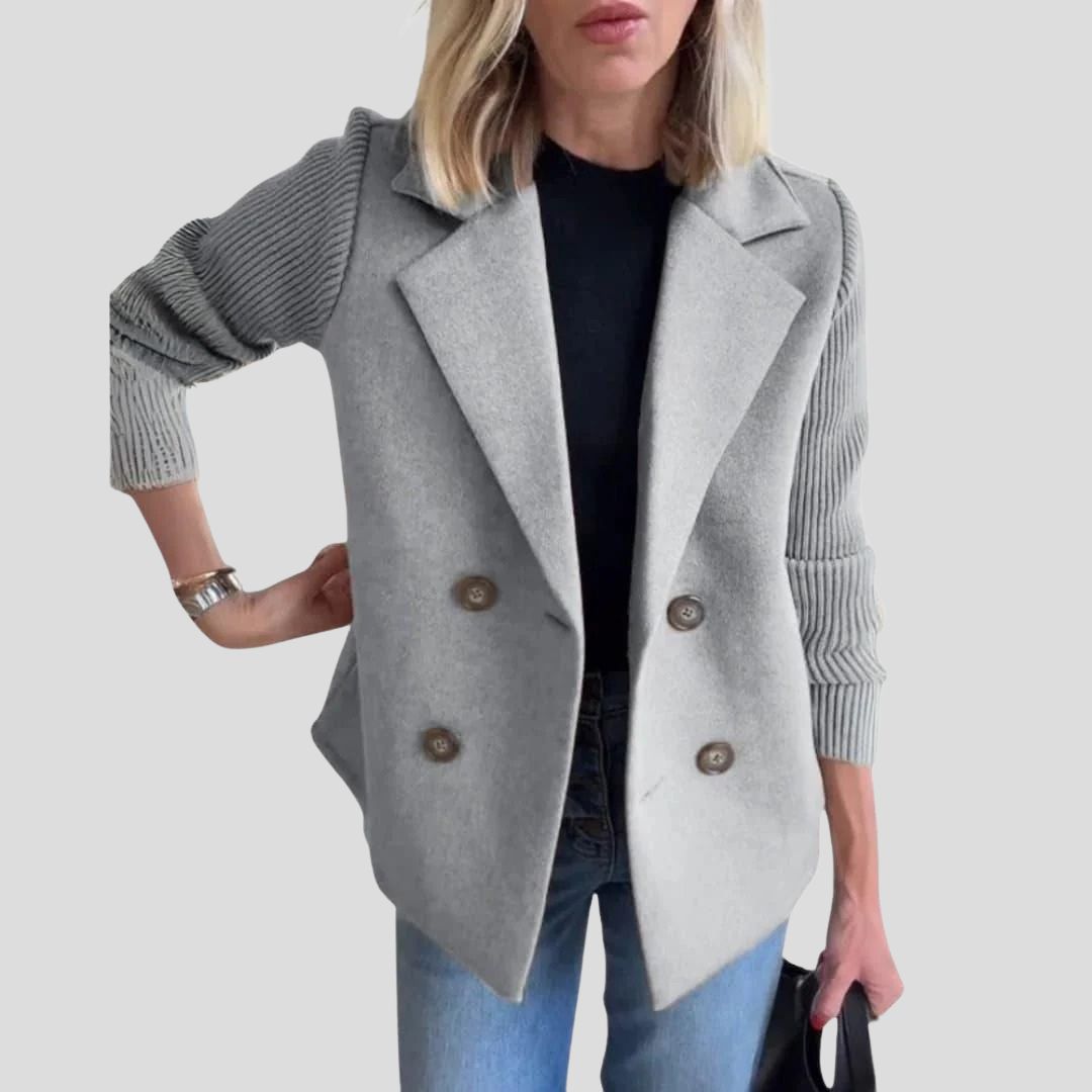 Women's Double-Breasted Knit Sleeve Blazer Jacket