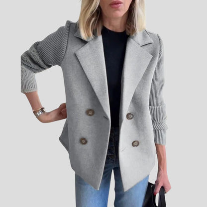 Women's Double-Breasted Knit Sleeve Blazer Jacket