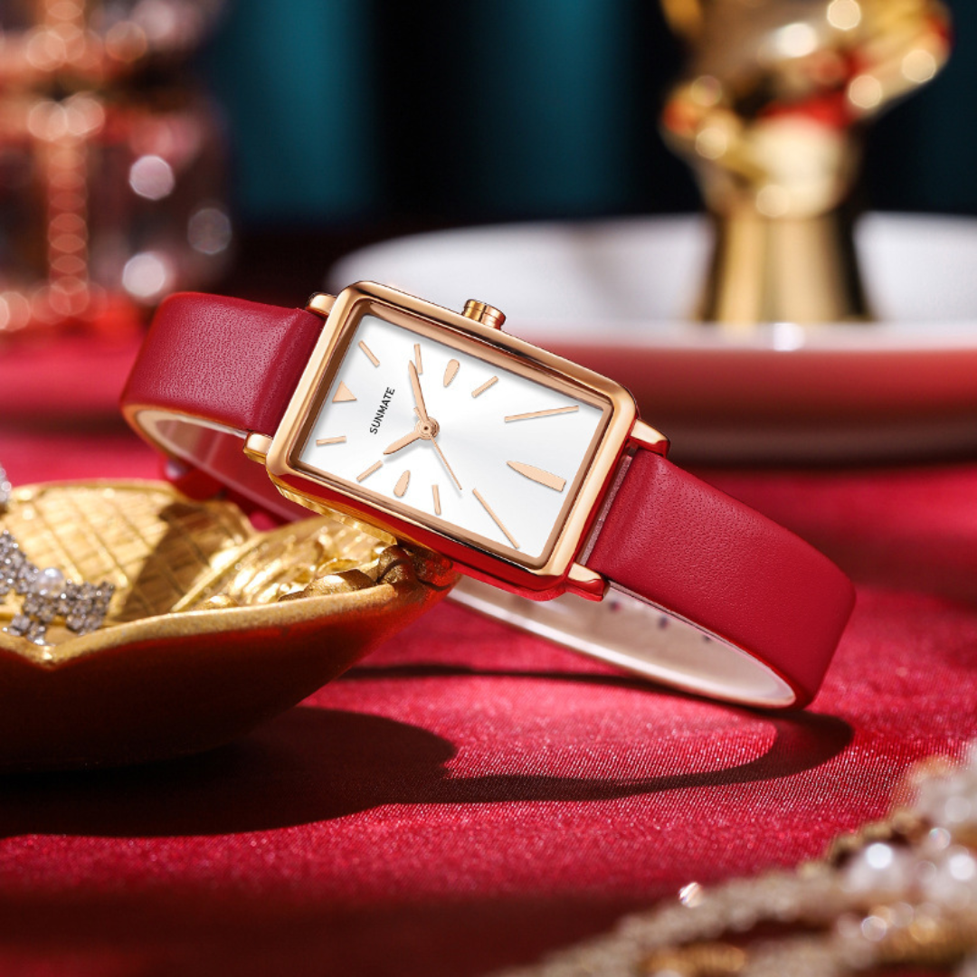 Women's Rectangular Dial Watch with Smooth Strap