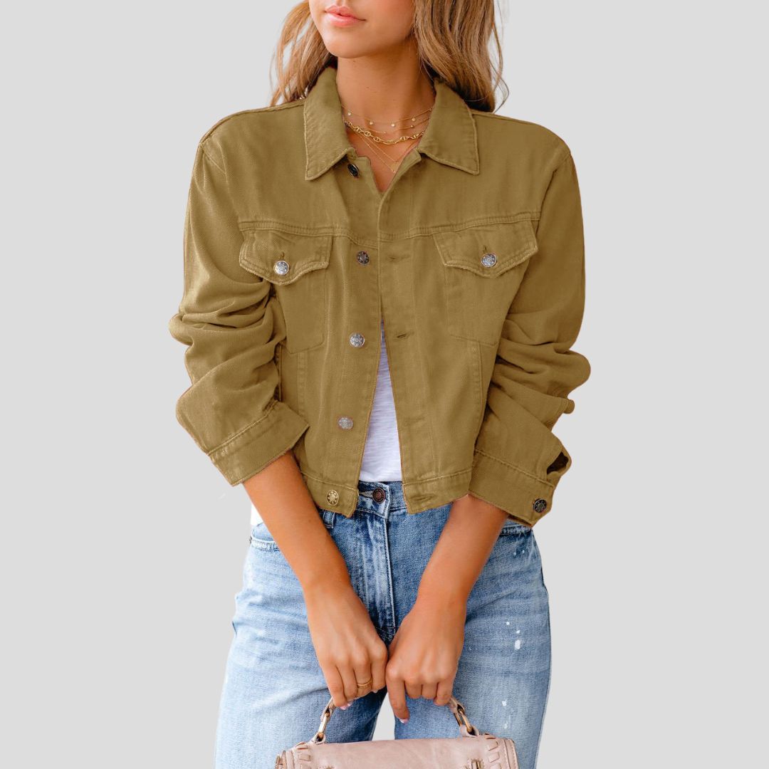 Women's Cropped Button-Up Denim Jacket