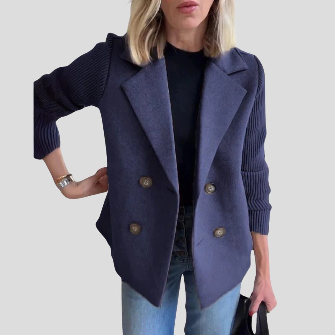 Women's Double-Breasted Knit Sleeve Blazer Jacket
