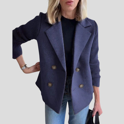 Women's Double-Breasted Knit Sleeve Blazer Jacket