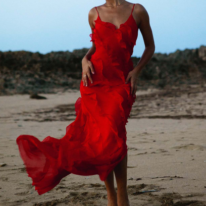 Women's Spaghetti Strap Ruffle Maxi Dress