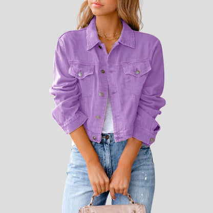 Women's Cropped Button-Up Denim Jacket