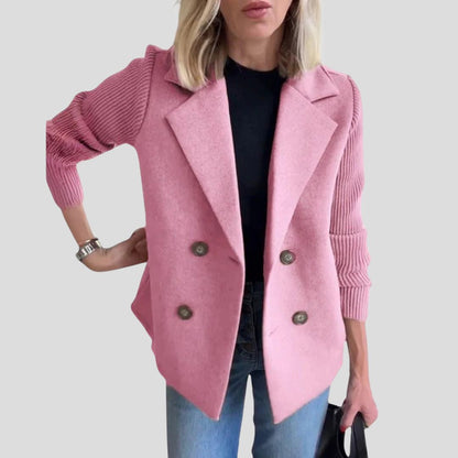 Women's Double-Breasted Knit Sleeve Blazer Jacket