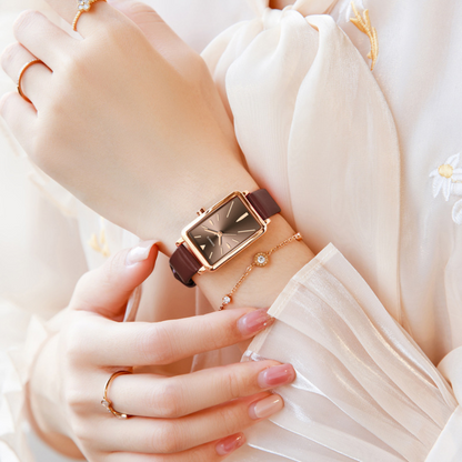 Women's Rectangular Dial Watch with Smooth Strap
