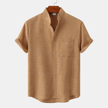 Mandarin Collar Short-Sleeve Shirt
