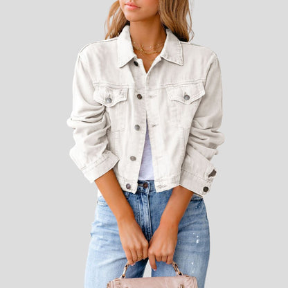 Women's Cropped Button-Up Denim Jacket