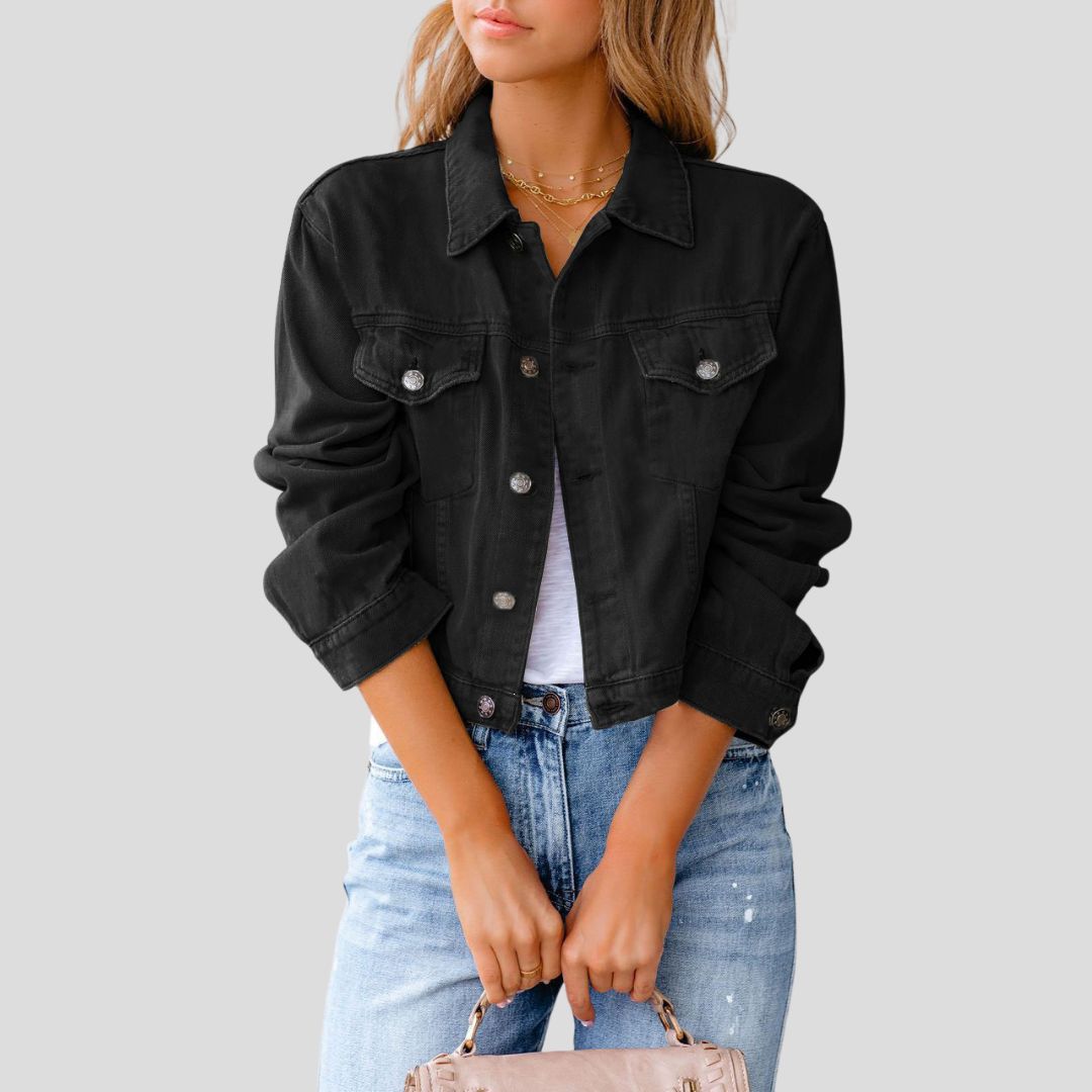 Women's Cropped Button-Up Denim Jacket