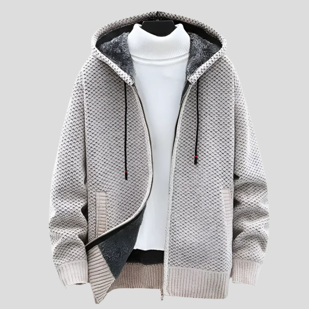Men's Patterned Zip-Up Hooded Jacket