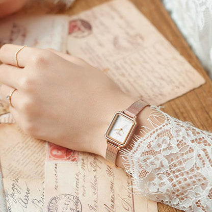 Women's Rectangular Dial Watch with Mesh Strap