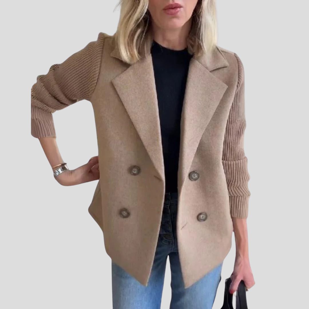 Women's Double-Breasted Knit Sleeve Blazer Jacket