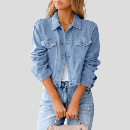 Women's Cropped Button-Up Denim Jacket