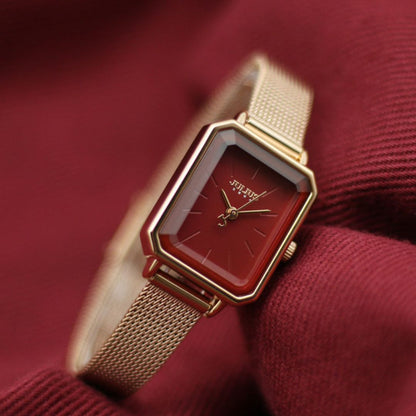 Women's Rectangular Dial Watch with Mesh Strap