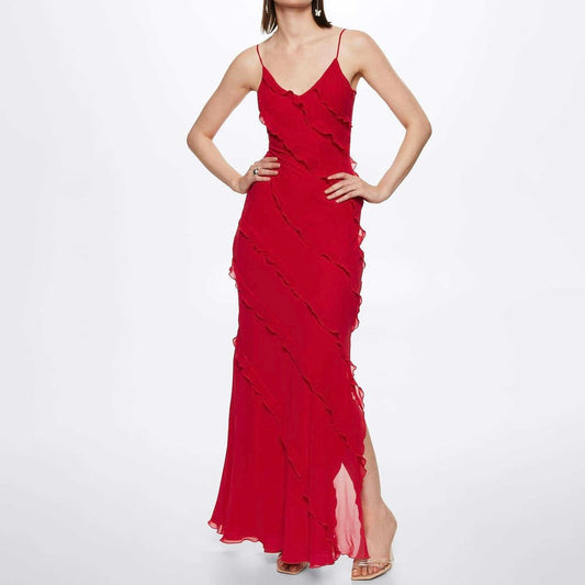 Women's Spaghetti Strap Ruffle Maxi Dress