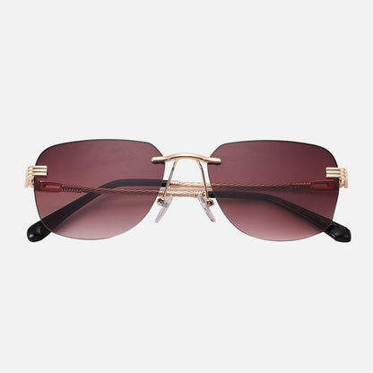 Rimless Square Sunglasses with Metal Frame and Gradient Lenses
