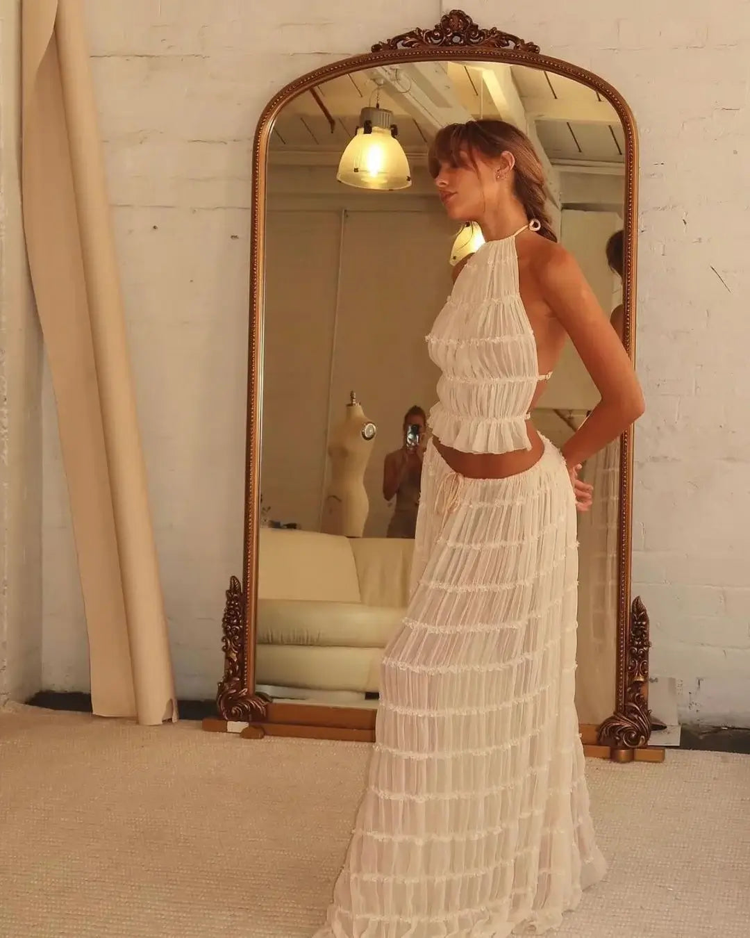 Ruched Halter Top & Maxi Skirt Set