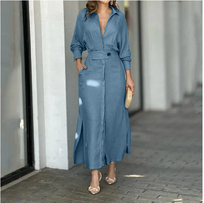 Belted Shirt Maxi Dress