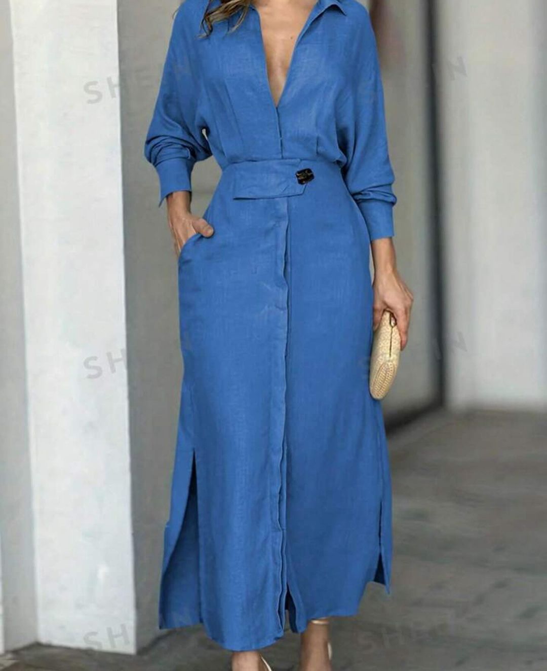 Belted Shirt Maxi Dress