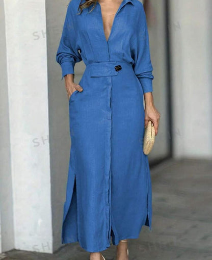 Belted Shirt Maxi Dress
