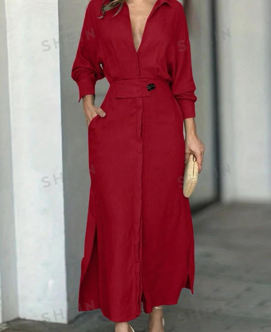 Belted Shirt Maxi Dress