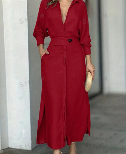 Belted Shirt Maxi Dress
