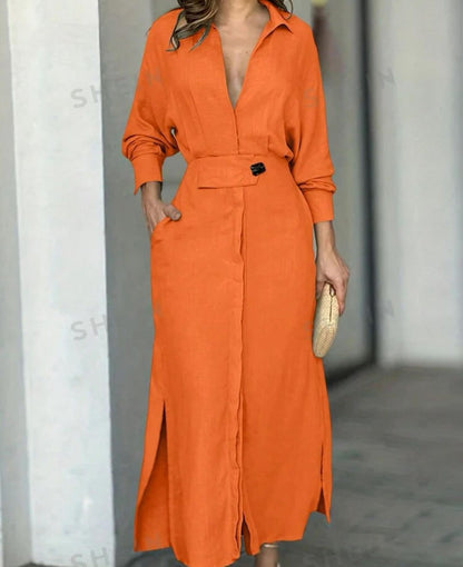 Belted Shirt Maxi Dress