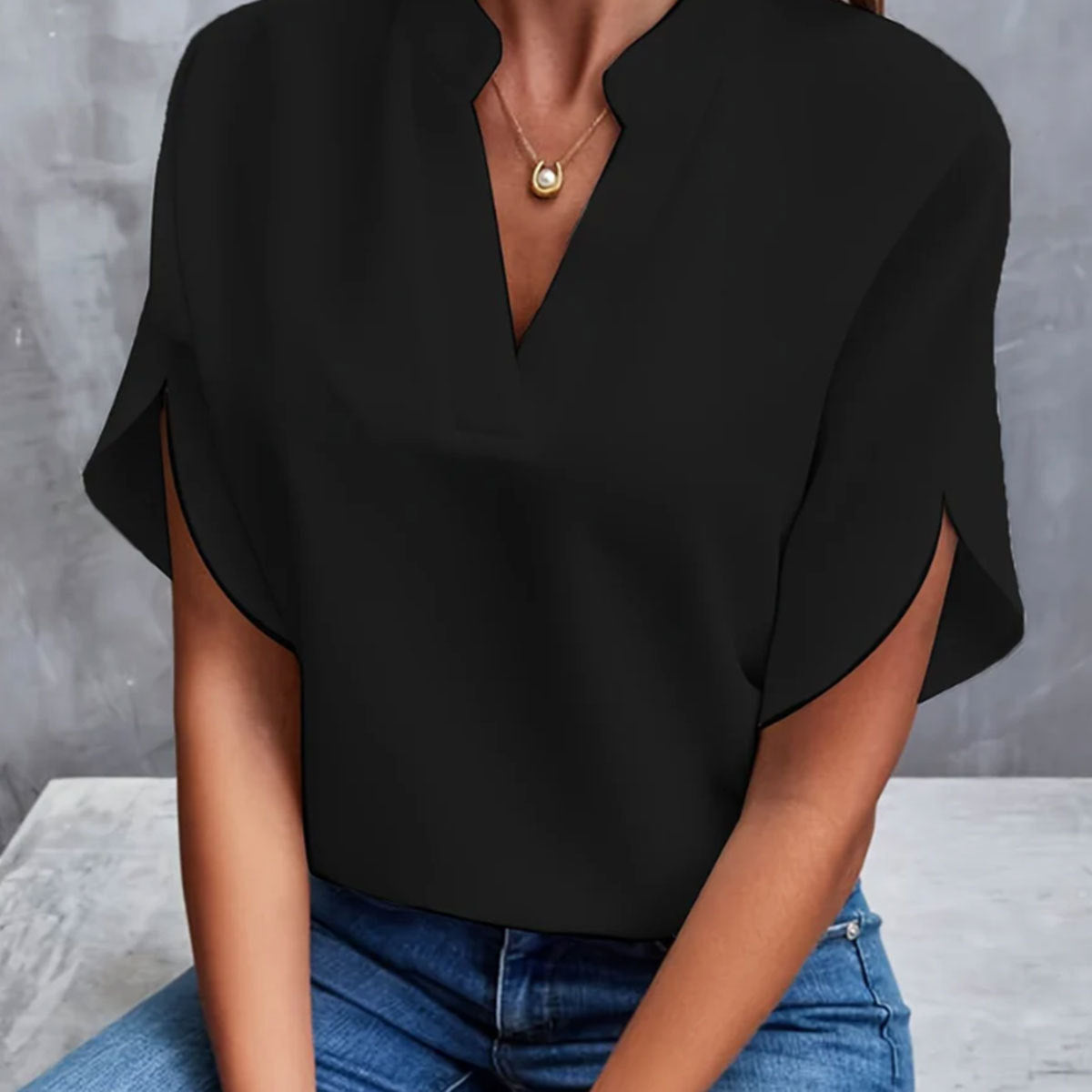 Split Sleeve V-Neck Blouse