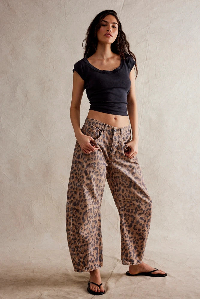 Wide-Leg Leopard Print Pants
