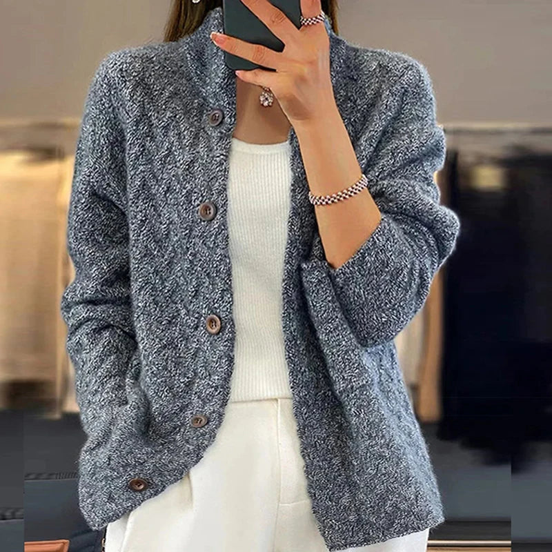 Button-Front Wool-Blend Cardigan