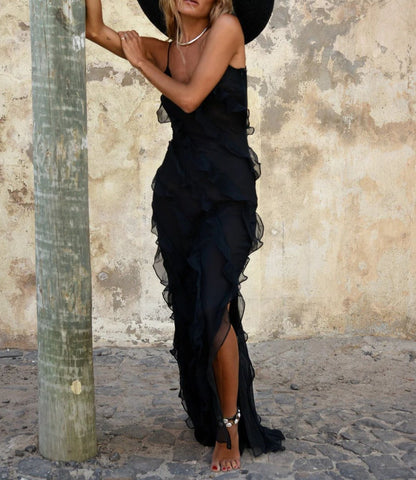 Women's Spaghetti Strap Ruffle Maxi Dress