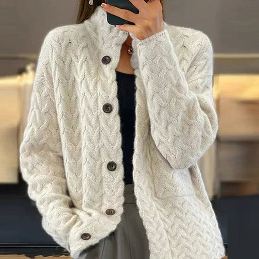 Button-Front Wool-Blend Cardigan