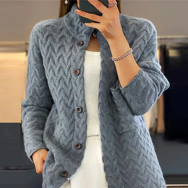 Button-Front Wool-Blend Cardigan