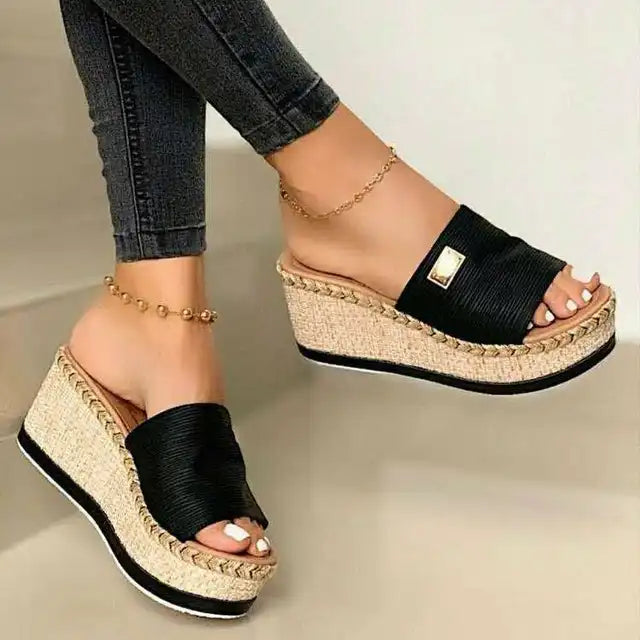 Braided Platform Slide Sandals