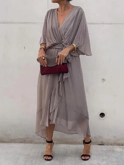 Wrap-Front Midi Dress with Waist Tie