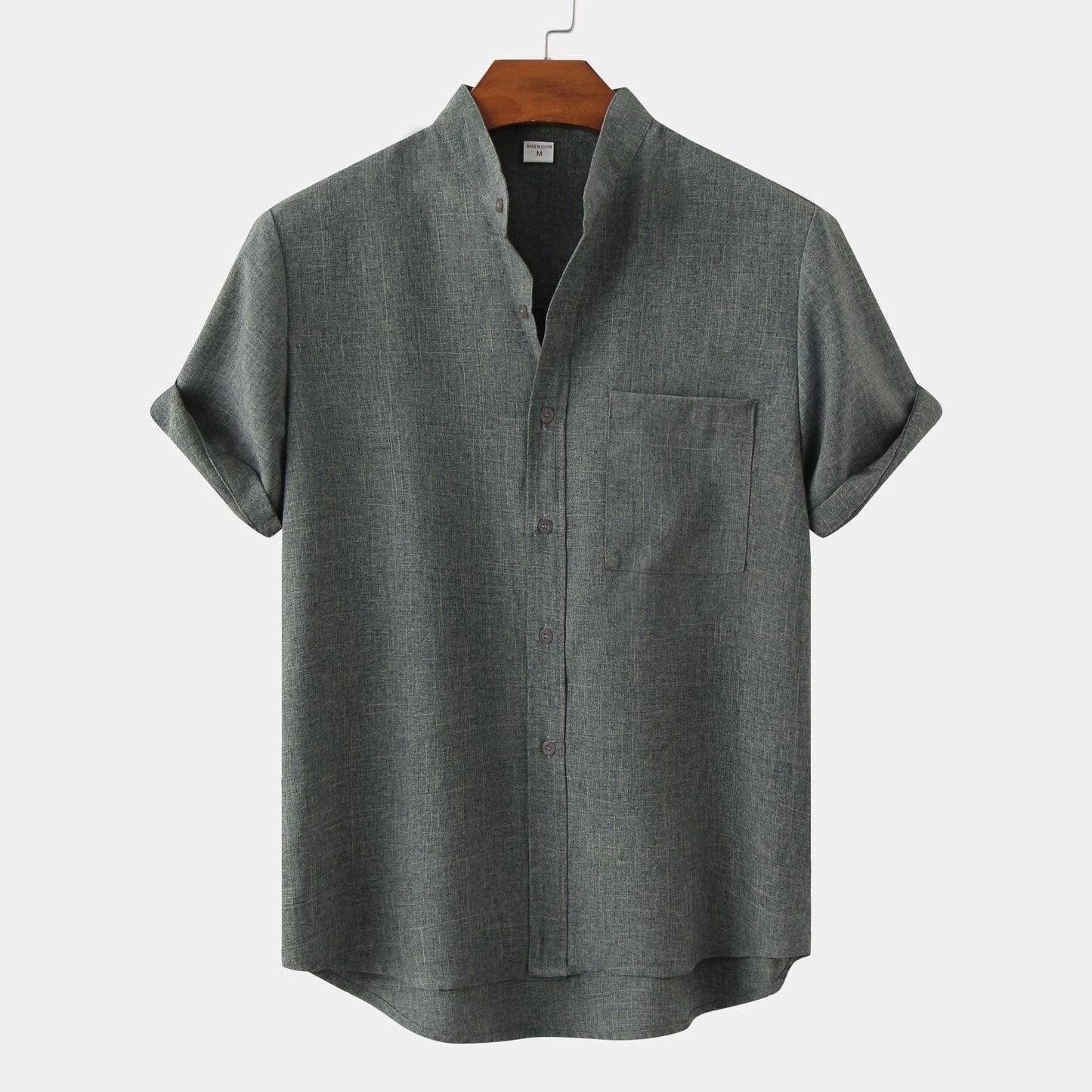 Mandarin Collar Short-Sleeve Shirt