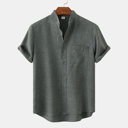 Mandarin Collar Short-Sleeve Shirt