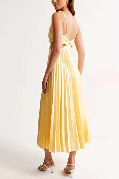 Pleated Midi Dress with Twist Bodice