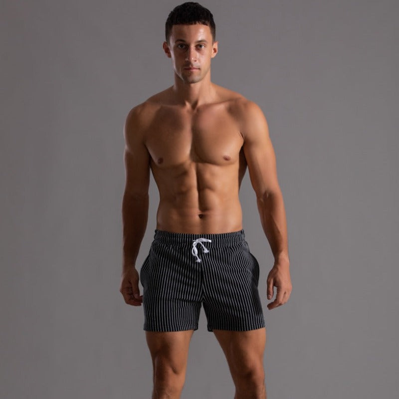 Vertical Stripe Drawstring Shorts