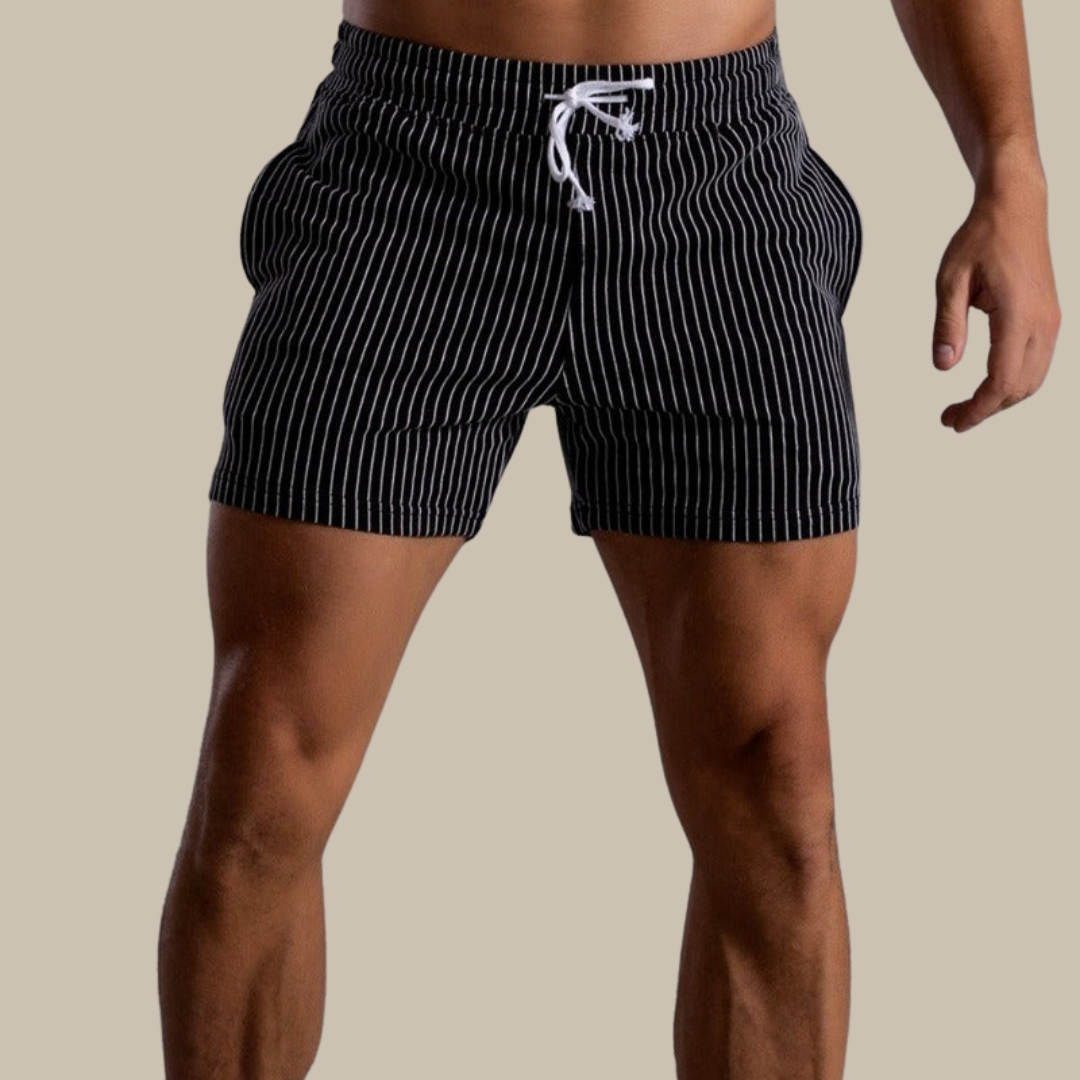 Vertical Stripe Drawstring Shorts