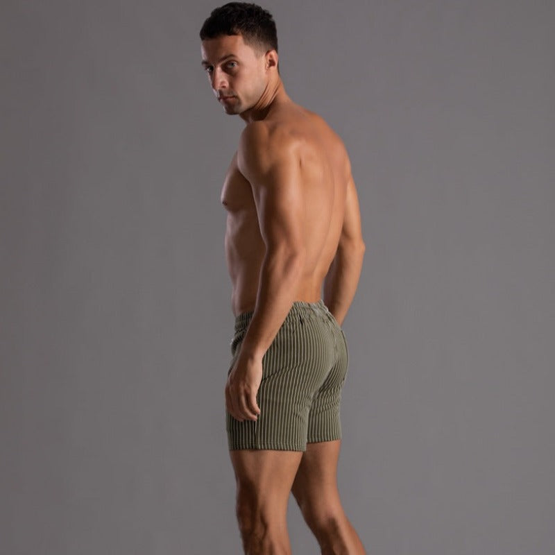 Vertical Stripe Drawstring Shorts