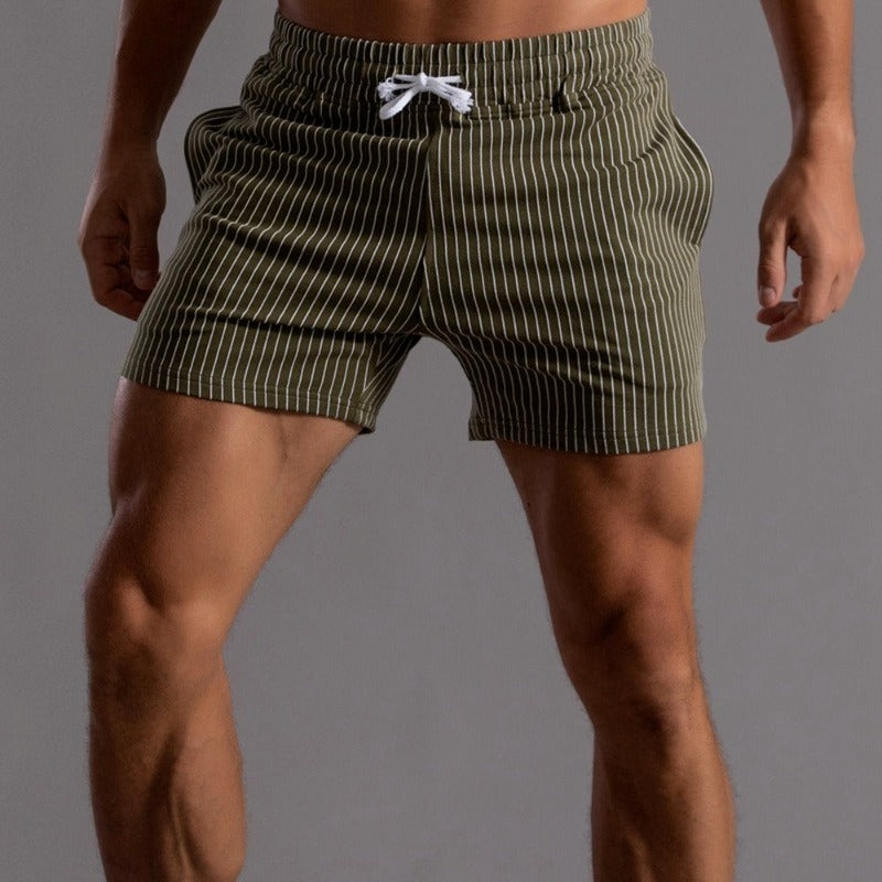 Vertical Stripe Drawstring Shorts