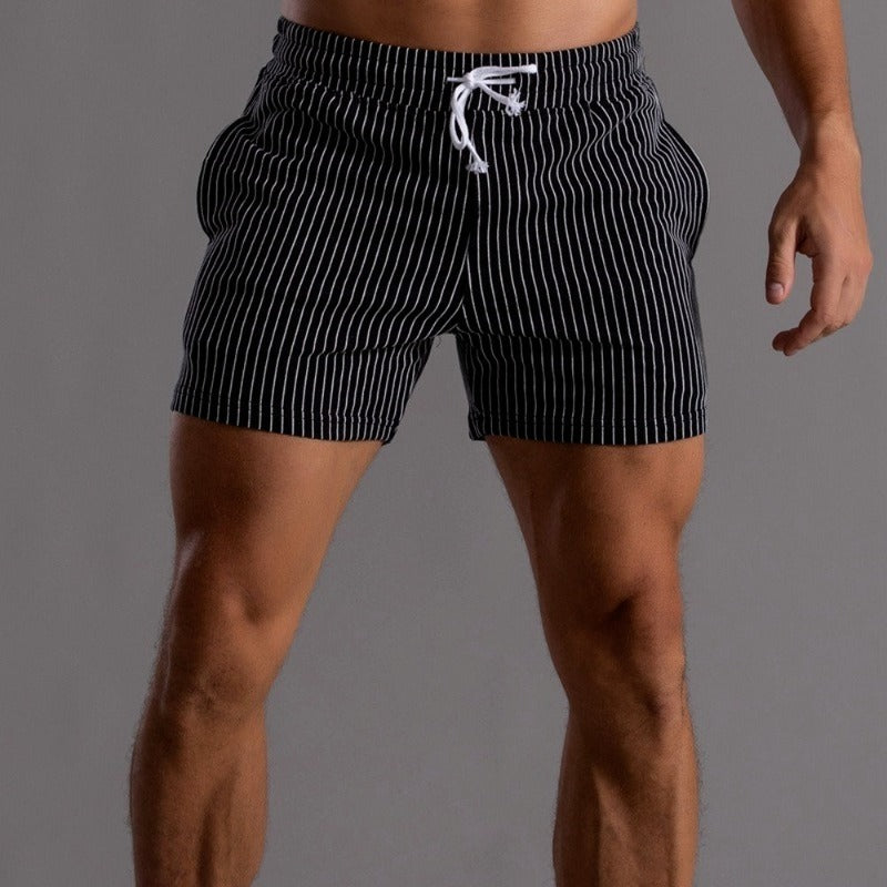 Vertical Stripe Drawstring Shorts