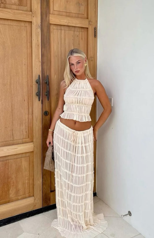 Ruched Halter Top & Maxi Skirt Set