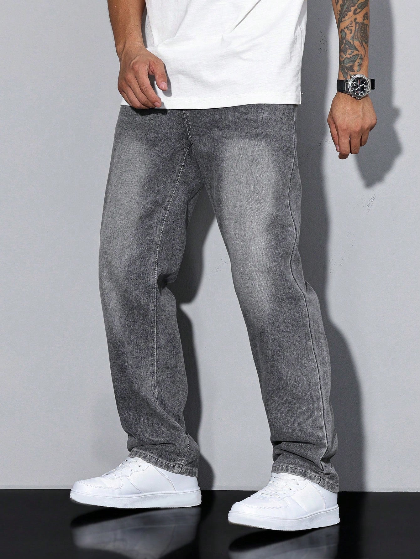 Straight-Leg Washed Jeans