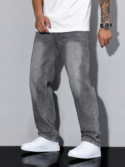 Straight-Leg Washed Jeans