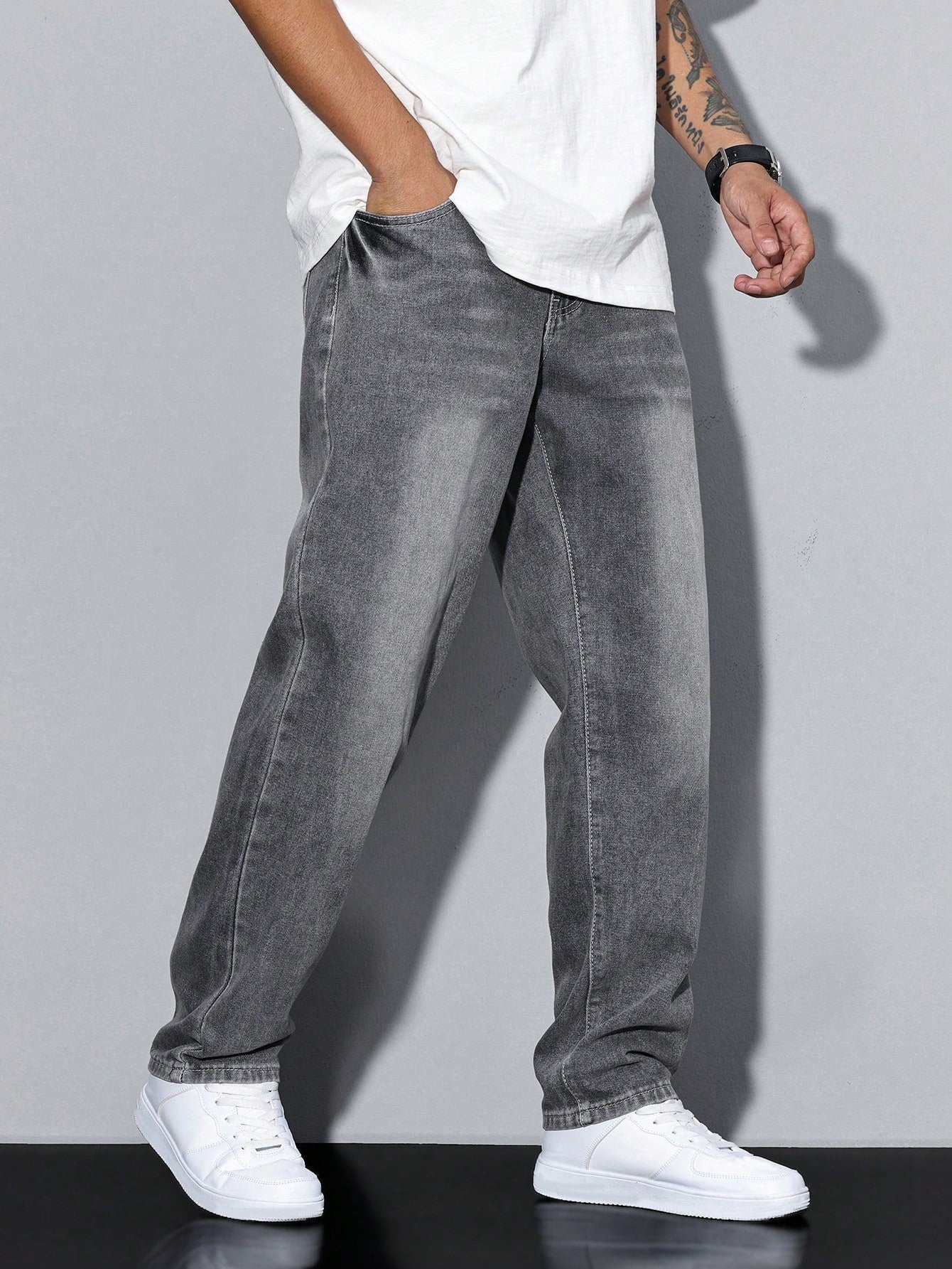 Straight-Leg Washed Jeans
