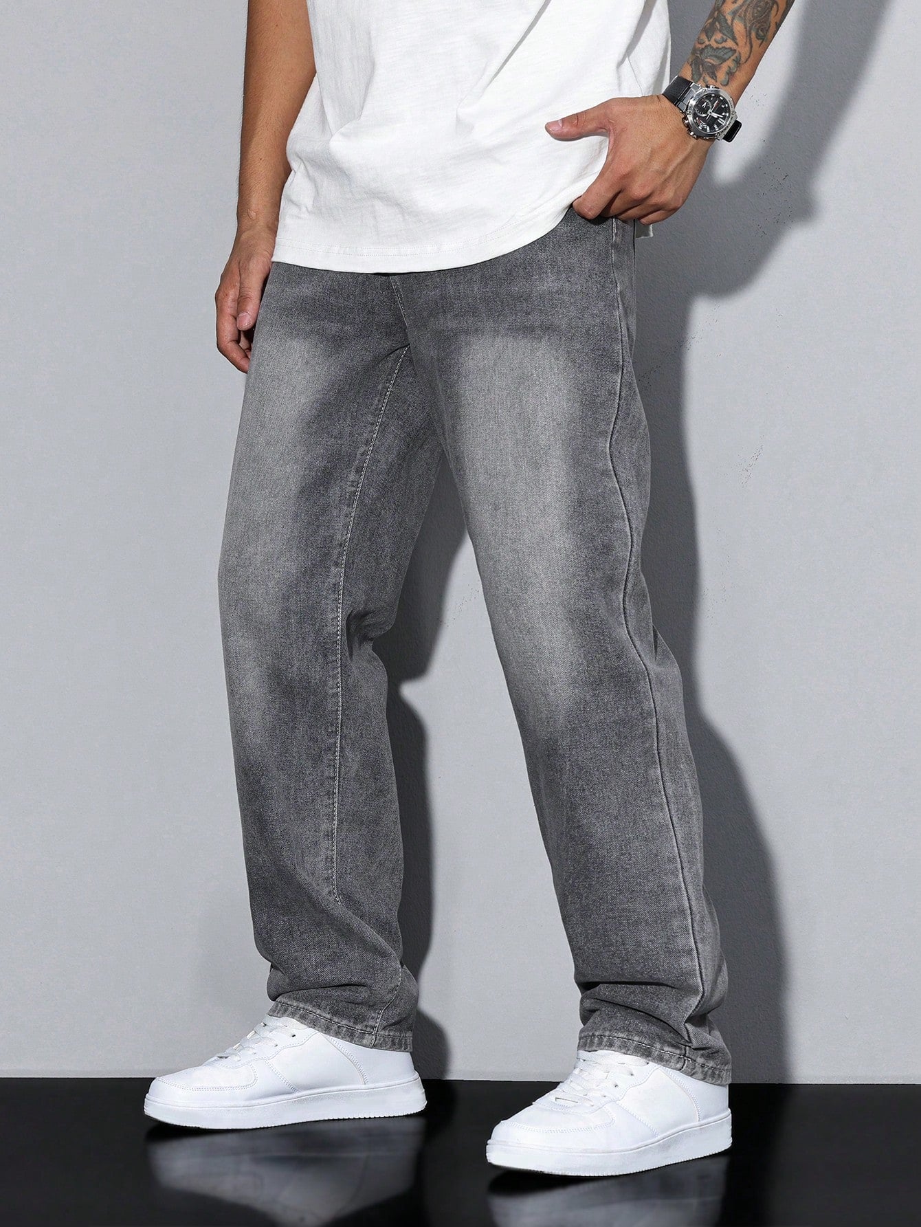 Straight-Leg Washed Jeans